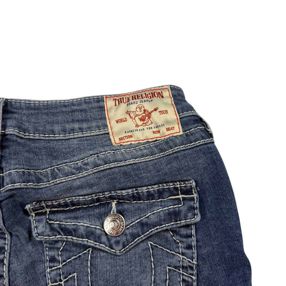 True Religion Jennie Curvy Mid Rise Super Skinny Blue Jeans Big T Stitch Size 29 - Picture 8 of 9